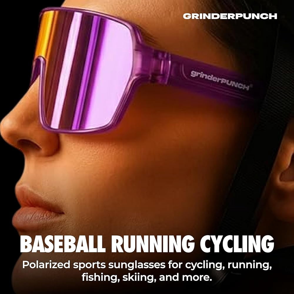 Grinderpunch XL Polarized Sport Sunglasses with UV Protection for Men and Women, Baseball Pickleball Running Hiking Cycling - Purple