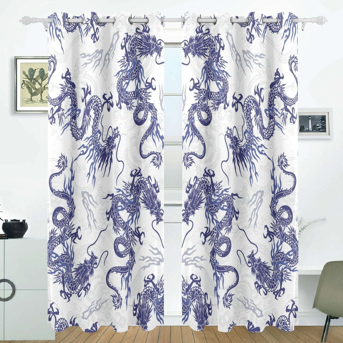 POPCreation Japanese Dragon Pattern Window Curtain Blackout Curtains