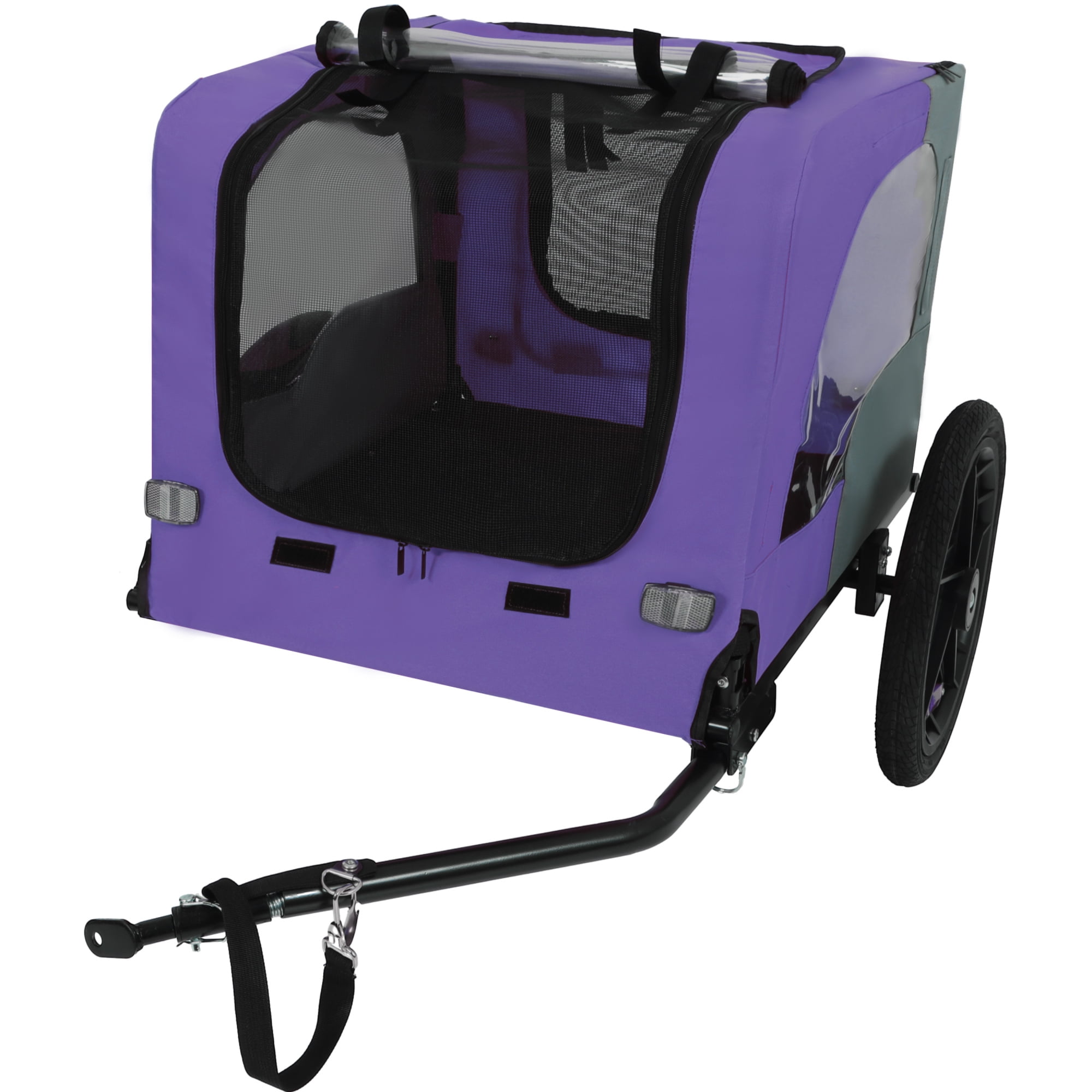 Leumius Pet Bike Trailer Dog Cart for Bicycle, Easy Folding Cart Frame, Quick Release Wheel, Non-Slip Floor, Internal Leash for Small and Medium Pets Purple