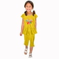 thumbnail image 2 of Piuwrlz Kids Outfit Set for Girls Summer Short Sets Printed Round Neck Tight T-Shirt and Shorts Set Yellow Size 2 Years, 2 of 6