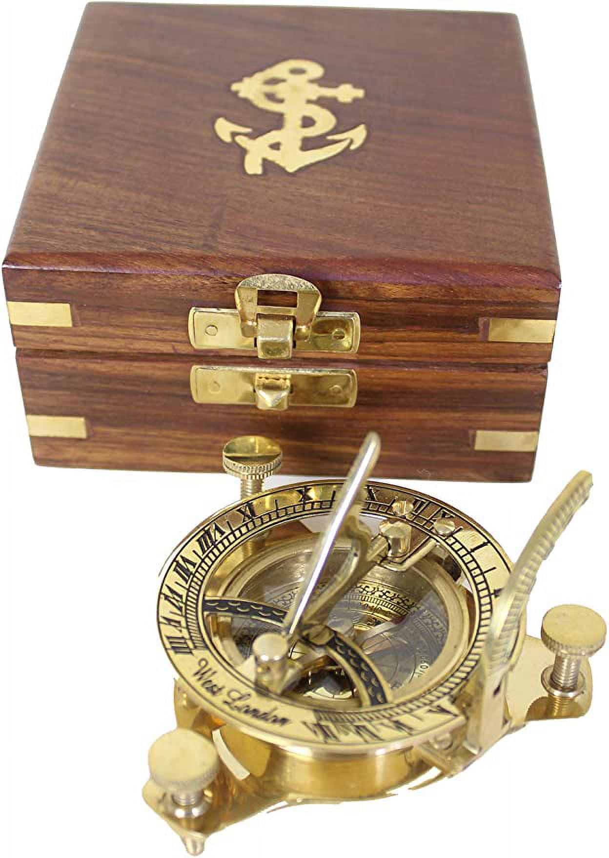 Retro Instruments Functional Nautical Compass with Sundial in Elegant Wooden Gift Box, 1 Count