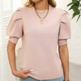 thumbnail image 4 of Fashion Olyvenn Women's Puff Short Sleeve Sweater Tops Spring Summer Trendy Crew Neck Casual T Shirts Blouses Beige S, 4 of 7