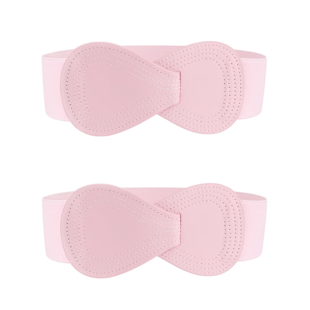 Cinturón elástico de cuero sintético con hebilla en forma de 8, 2 piezas, para dama, 27x2.36" (LxA) Rosa claro