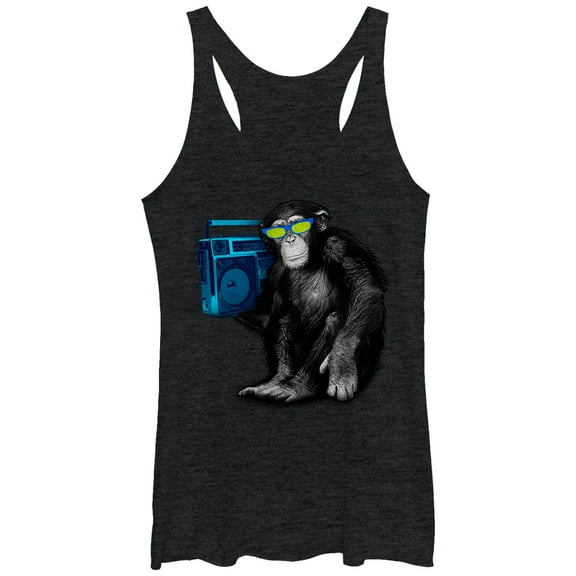 Women's Lost Gods Chimpanzee Boombox Racerback Tank Top Black Heather Large