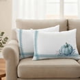 thumbnail image 2 of Fall Outdoor Waterproof Pillow Covers, Blue Pumpkin Thanksgiving Autumn Stripe Leaf Decorative Rectangle Throw Pillowcase Sofa Cushion Sham for Patio/Couch/Chair, 20"x12" 2 Pack, 2 of 8