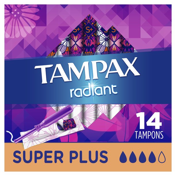 Tampax Radiant Super Plus Absorbency Tampons, Unscented, 14 Ct