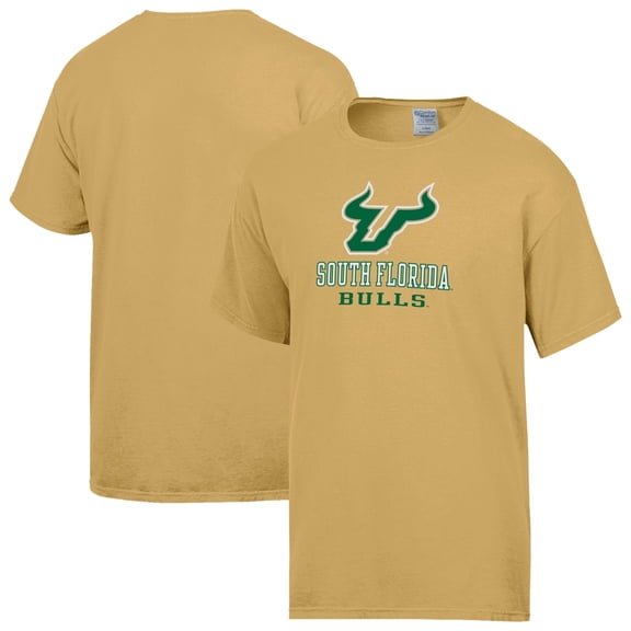 Men's ComfortWash Yellow South Florida Bulls Logo Over Stacked T-Shirt