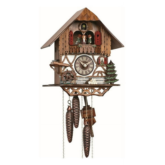 Cuckoo Clock Black forest house, turning mill-wheel