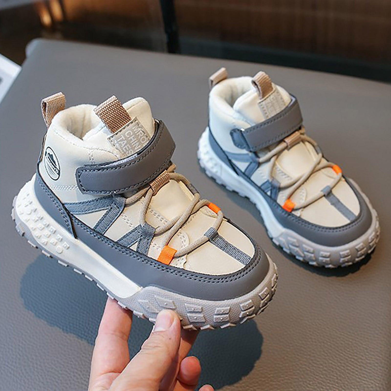 YDFCWXW Kids Hiking Boots Waterproof Girls Hiking Boots Durable TPR Traction Outsole Girls Hiking Shoes Anti-Skid Athletic Hook and Loop Closure Kids Hiking Shoes for Outdoor (Grey, 1)