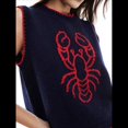 thumbnail image 3 of Suéter Sin Mangas con Estampado Gráfico Y2K para Mujer, Jersey de Langosta, Cuello Redondo, Ligero, de Punto, para Otoño. Azul Oscuro XL, 3 of 8
