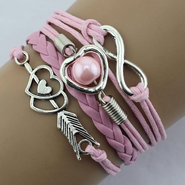 Bracelet à la Mode Rétro en Forme de Cœur avec Perles Colorées, Couche de Cordon pour Usage Quotidien avec Bordure Moderne et Charme Intemporel