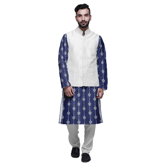 Atasi Ensemble Kurta Pyjama Indien pour Hommes, Veste Imprimée Classique Décontractée