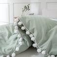 thumbnail image 6 of Move Over Green Duvet Cover King White Pom Poms Quilt Cover Only Ball Fringe Pattern Washed Microfiber No Filling, 6 of 10
