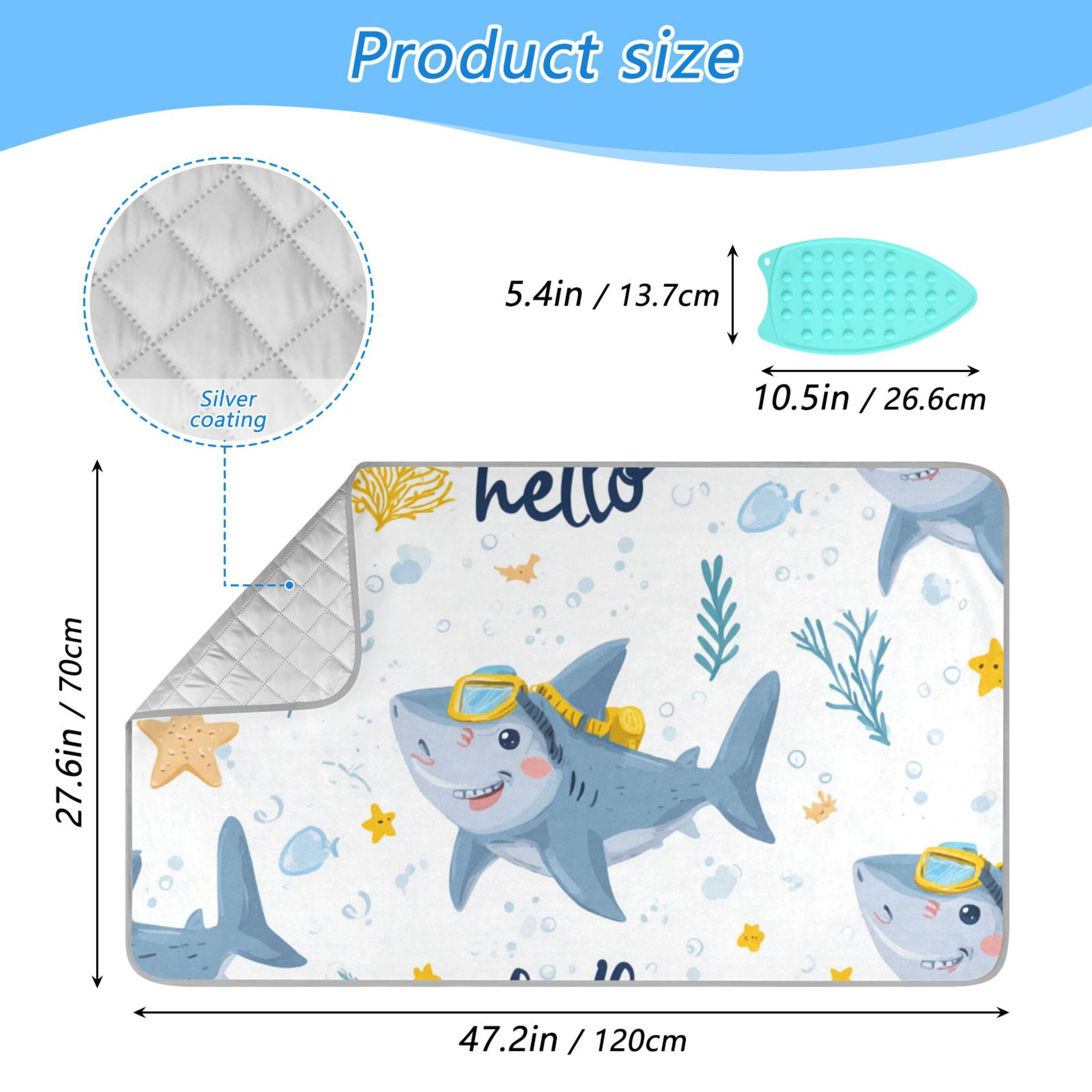 Cute Cartoon Sharks Diving Ironing Mat Blanket Portable Travel Ironing Pad Heat Resistant Pad 47.2" x 27.6”
