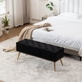 thumbnail image 2 of Velvet Storage Bench with Gold Legs and Nailhead Trim, 46" Wide Upholstered Modern Bedroom Bench for End of Bed, Tufted Ottoman for Entryway Living Room Dining Room, 2 of 9