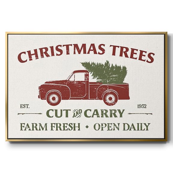 Christmas Farm Sign Collection A - Framed Gallery Wrapped Holiday Canvas - 17 x 25 - Gold Frame