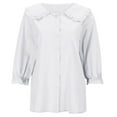 thumbnail image 4 of YUHAOTIN White Linen Button Down Shirt Women Oversized Solid Color Ethnic Style Button up Medium Sleeved Linen Shirt Top Linen Shirts for Women Short Sleeve Purple Black Linen Shirt Women Plus, 4 of 8