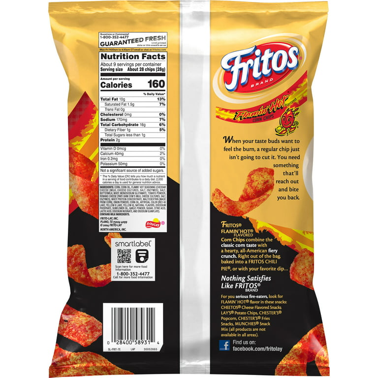 Fritos Flamin' Hot Flavored Corn Chips, 9.25 oz Bag