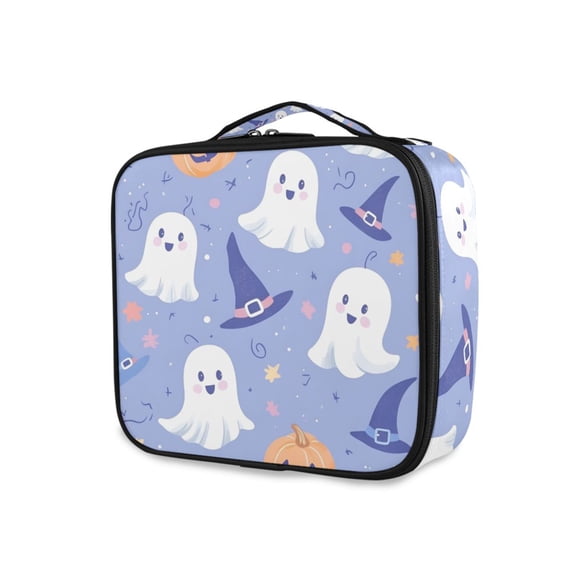 FORMRS Travel Makeup Bag Large Capacity Train Case Cosmetic Organizer with Adjustable Dividers, Blue Halloween