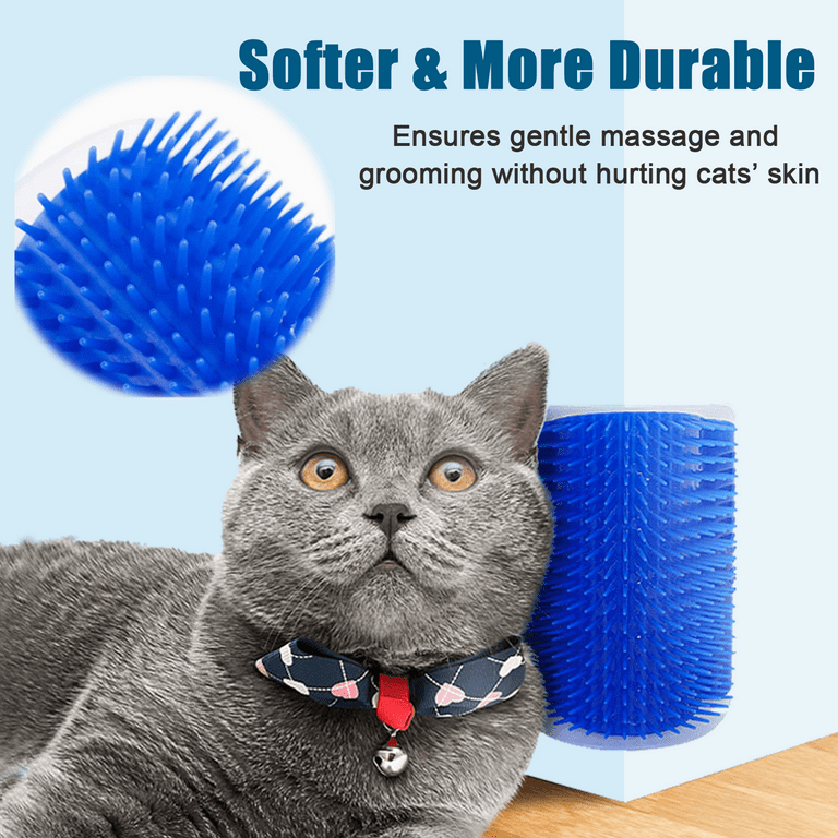 4 Pack Cat Self Groomer Corner Brush Soft Cat Face Scratcher Grooming Wall Mounted Scratcher Cat Comb Groomer for Indoor Cats Wall Corner Pet Massager for Sofa Table Leg Door Blue Black Green Grey