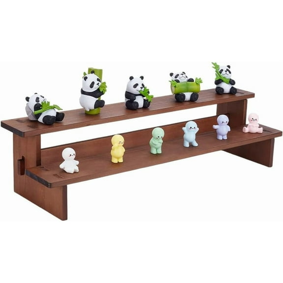 2-Tier Wooden Display Riser Shelf Tabletop Small Food Stand Wooden Display Riser Stand Wood Display Stand for Perfume Cosmetics Figure Collection Saddle Brown 15.63x4.65x3.78inch DIY Saddle Brown