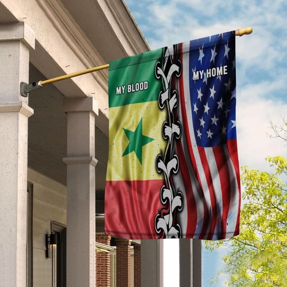 Flags-Senegalese American My Home My Blood Flag Senegalese Part House Flag, Double-Sided Decorative Outdoor Flag, Polyester Yard Flag 29.5 x 39.5 in