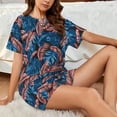 thumbnail image 4 of Honeii Tropical Leaves for Women's Summer Pajama Set featuring Soft Short Sleeve Shirt & Matching Bottoms with Convenient Pockets for Relaxed Home Wear-3X-Large, 4 of 6