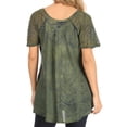 thumbnail image 2 of Sakkas Petra Women's Casual Loose Flared Corset Short Sleeve Lace Blouse Top Tunic - 2207-Green - Plus Size, 2 of 5