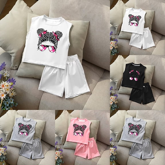 Girls Outfits Toddler Summer Tank Top and Shorts Everyday Play Set Toddler Girl Clothes Black 4-5 Years