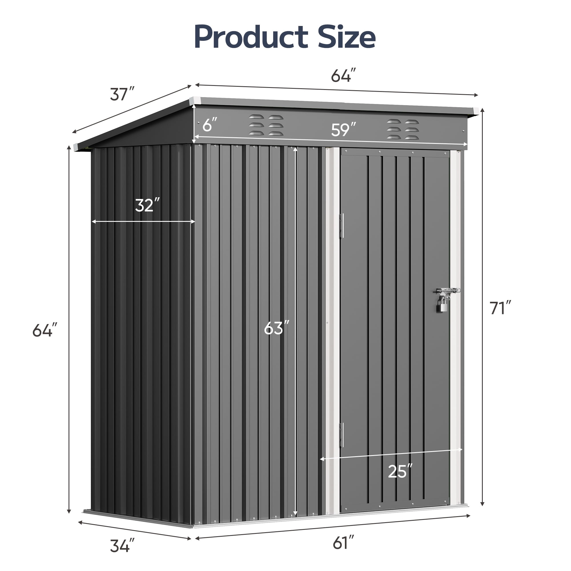 Asofer 5x3 ft Galvanized Steel Outdoor Storage Shed - Weatherproof Tool Shed with Air Vent, Dark Gray