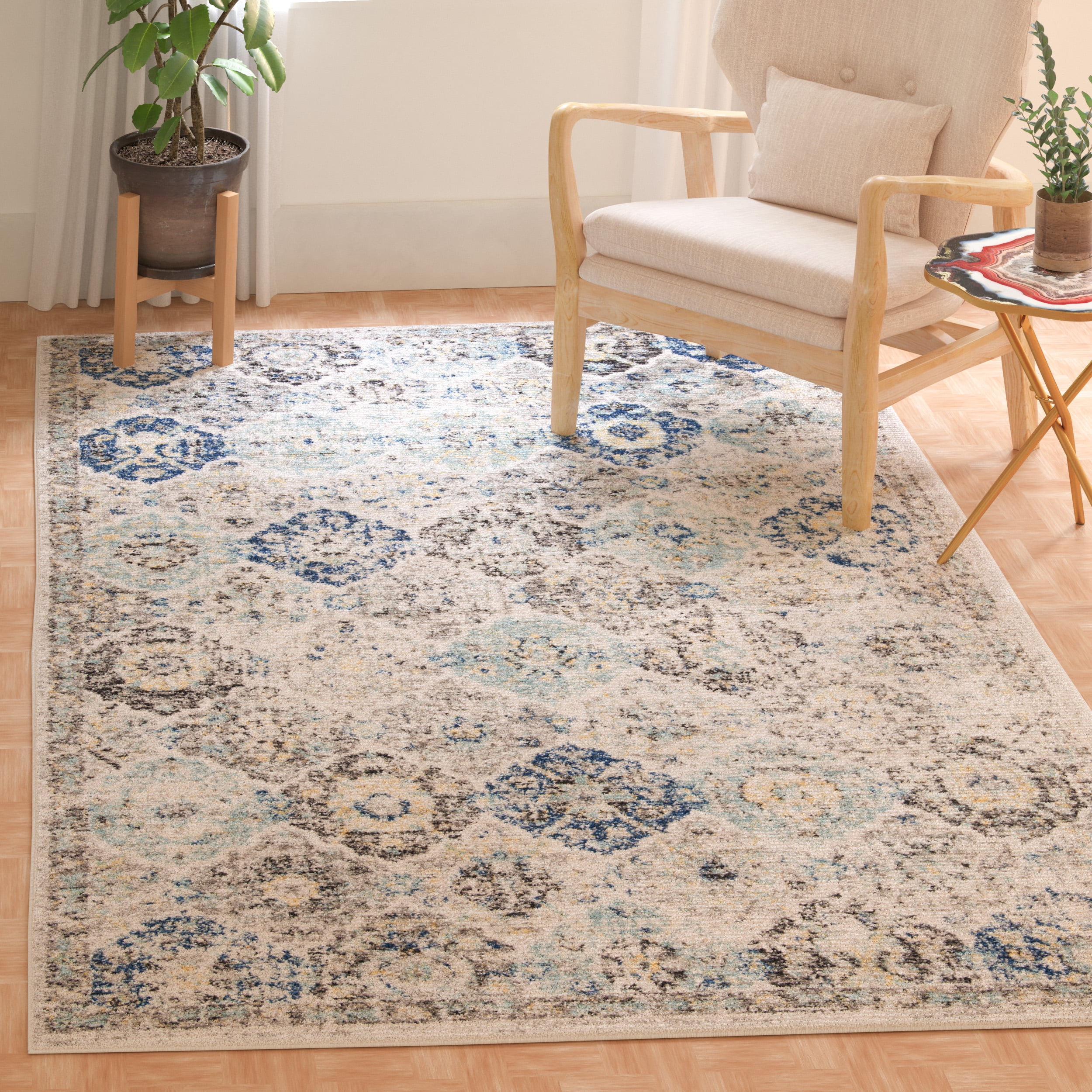 SAFAVIEH Square Rug 12' - Madison Collection - X-Large - Transitional Modern Design, Ivory & Aqua, Non-Shedding & Easy Cleaning, Ideal for Living Room, Bedroom, Dining Space (MAD611A)