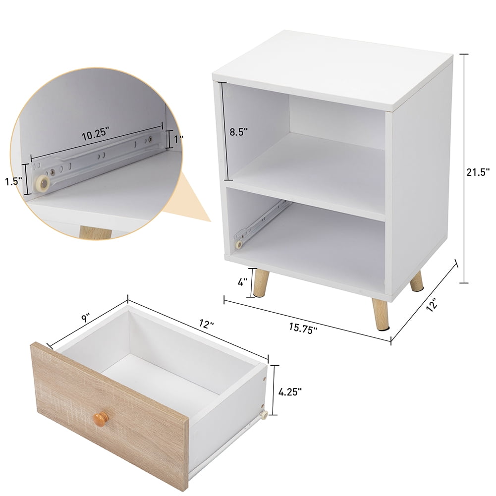 Kepooman 1 Drawer Bedside Cabinets for Small Spaces, 2 Pack Bedside Table for Bedroom, White Nightstands for Living Room