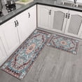thumbnail image 3 of Bohemian Blue Floral Patterned Carpet Kitchen Rugs and Mats Sets Of 2,Kitchen Decoration Rugs,Rubber Backing Non-Slip Floor Mat for Sink Washable Waterproof Laundry Room Runner Rugs, 3 of 7