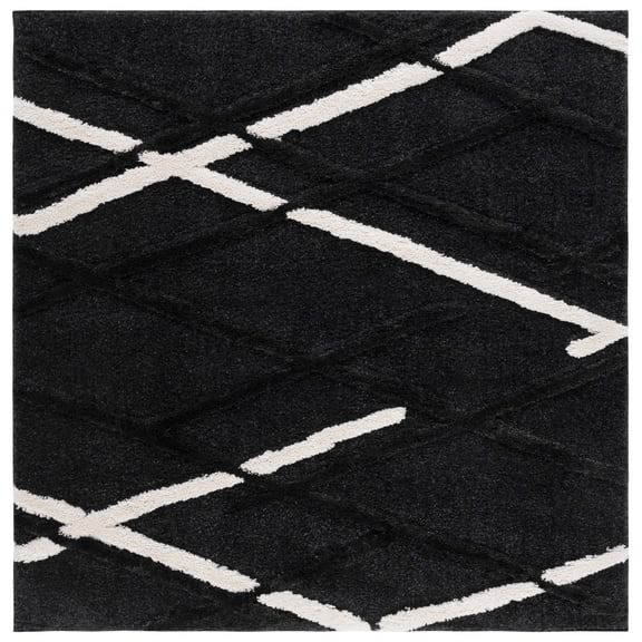 SAFAVIEH Hi-Lo Proinsias Diamond Shag Area Rug, Charcoal/Ivory, 6'7" x 6'7" Square