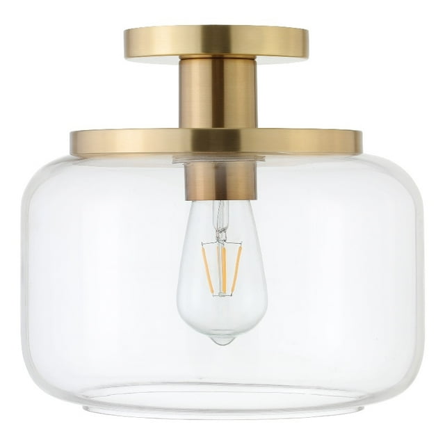Henn&Hart 11"W Metal Semi Flush Mount Light in Brushed Brass Finish