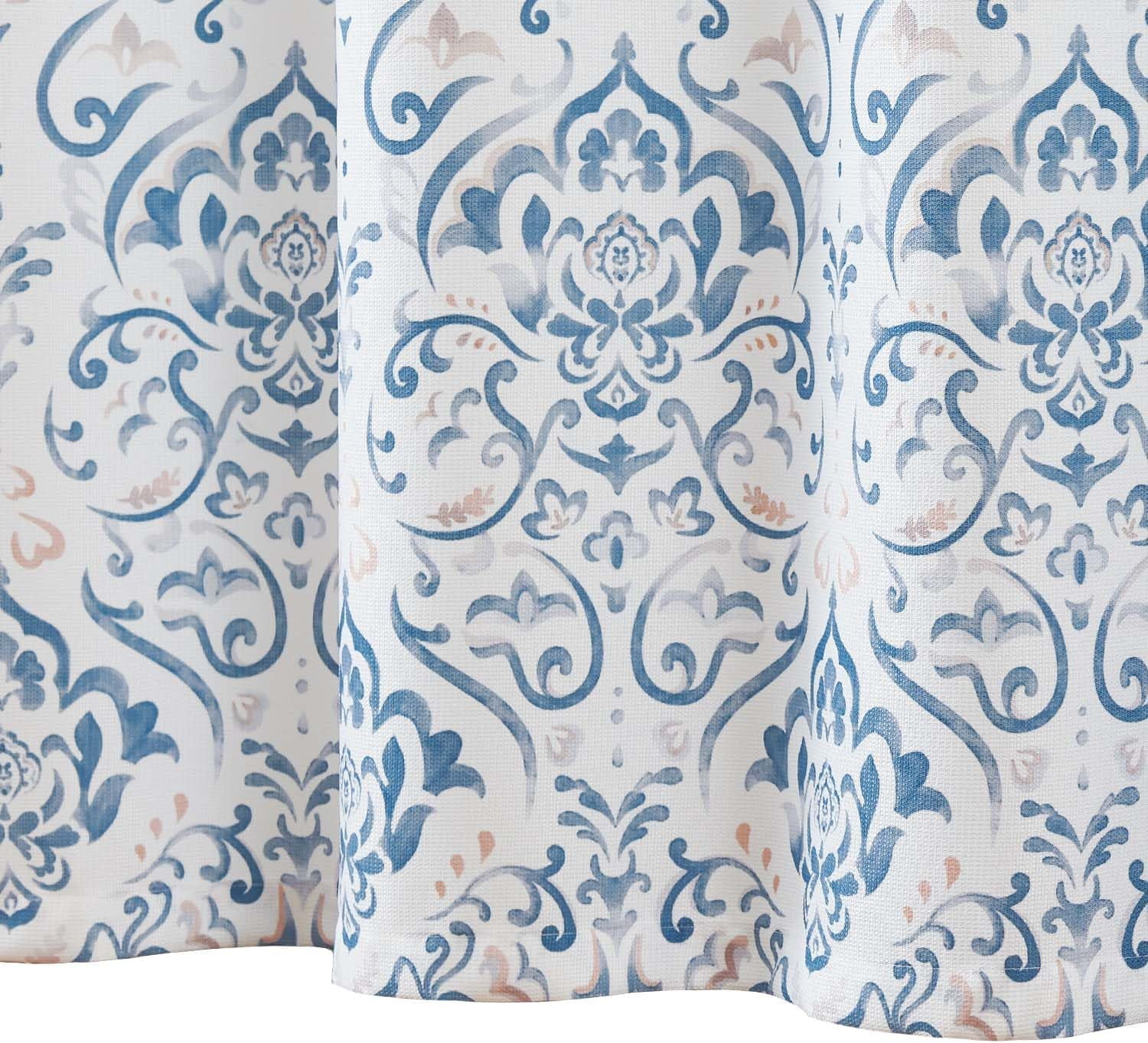 Blue Floral Shower Curtain, Medallion Damask Farmhouse Shower Curtains for Bathroom, Watercolor Retro Vintage Pattern Waterproof Fabric Shower Curtain, Bath Decor with Hooks 70x72 Inch