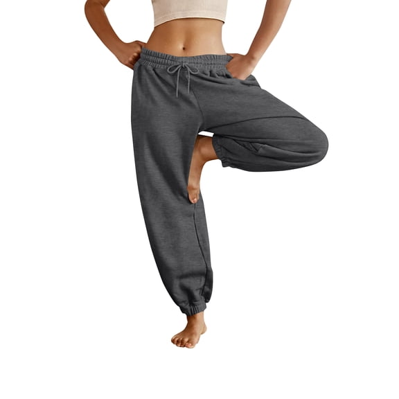 Women's Athletic Sweatpants Wide Leg Cuffed Hem Drawstring Waist Side Pockets Soft Gym Workout Joggers, 3XL