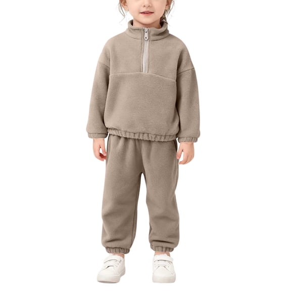 Khaki Girls Fleece 2-Piece Set, Quarter Zip Top & Pants, Soft Warm Machine Washable Relaxed Fit Outfit for Kidss Kidss 0-6 Years,Size 1 T