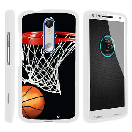 Motorola Droid Turo 2 XT1585, Moto X Force, Kinzie, [SNAP SHELL][White] 2 Piece Snap On Rubberized Hard White Plastic Cell Phone Case with Exclusive Art - Basketball