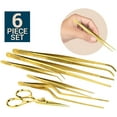 thumbnail image 6 of O'Creme Set of Culinary Tweezer Tongs Offset, Straight and Curved, Plus Super Sharp Chef Scissors, Total 6 Pieces Gold, 6 of 7
