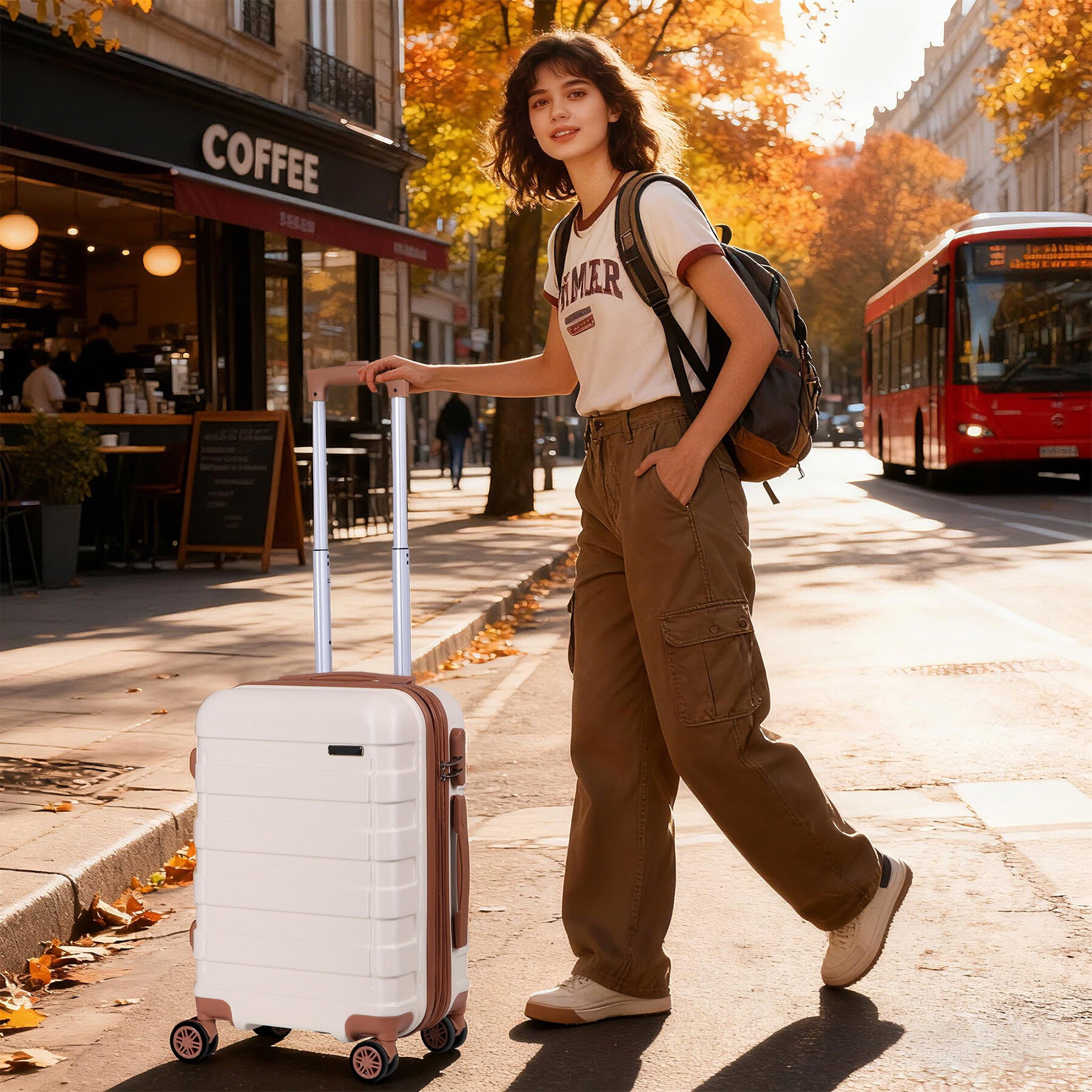 ZENSTYLE 21" Height Hardside Expandable Suitcase Luggage with Spinner Wheels White