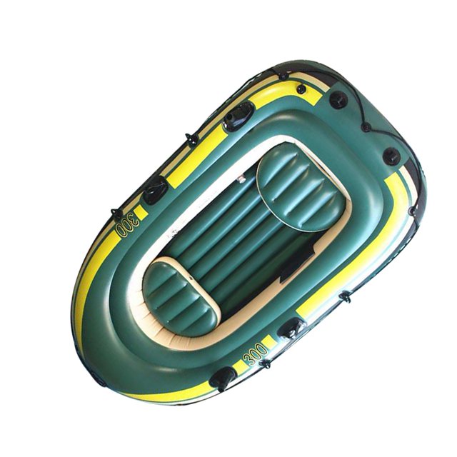 Bote inflable de remos para tres personas, de PVC verde, para pesca, buceo a la deriva