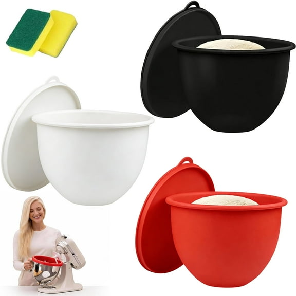 Silicone Stand Mixer Bowl Liners, Silicone Liners for Kitchen Tilt-Head 5 Qt Mixers – Kitchen Mixer Attachments & Accessories (3-Pack，Add 2 Cleaning Sponges)