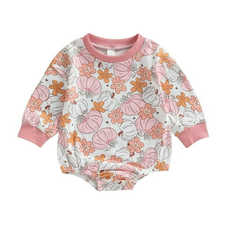

GEZHEN Girls Long Sleeve Round Neck Pumpkin Print Halloween Romper Newborn Baby Outfit Toddler Pumpkin Sweatshirt Romper Long Sleeve Infant Fall Clothes