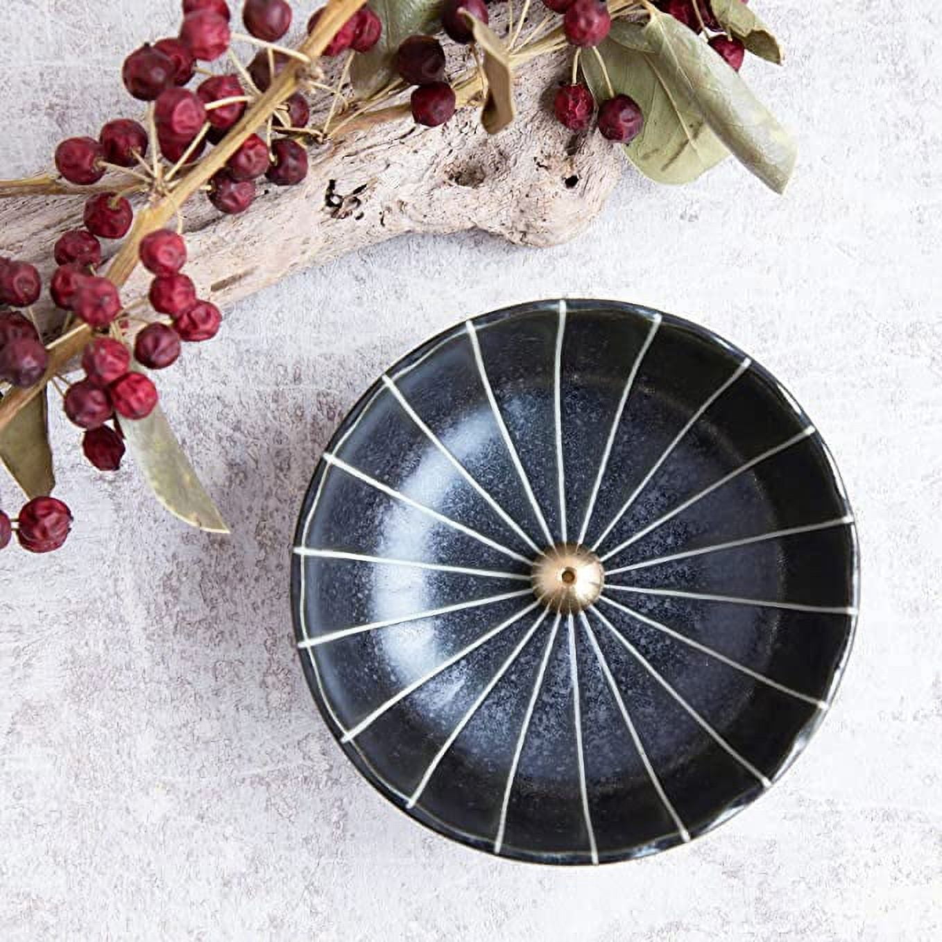 Asayu Japan 4.1" Lotus Incense Holder Set with Brass Stand Made in Japan Matte Black