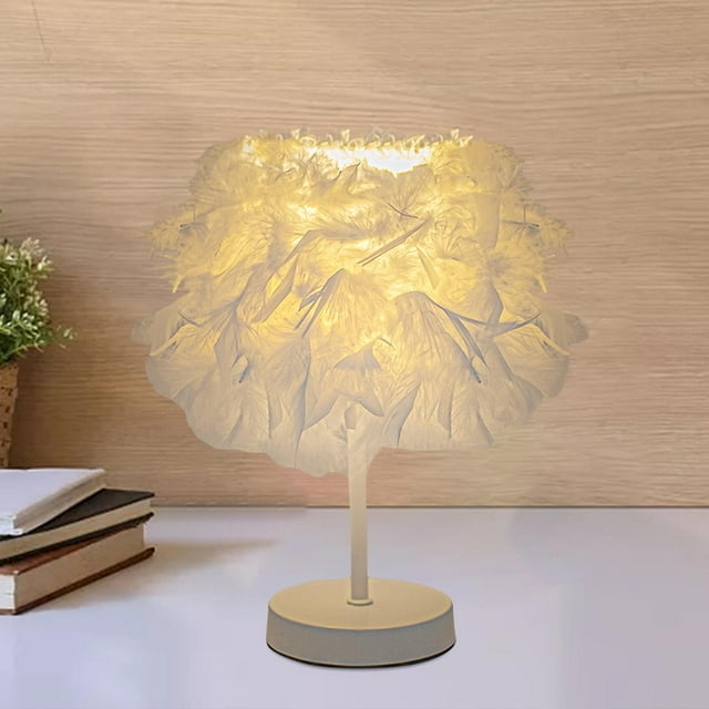 Modern LED Desk Light Decor Lantern Lighting Fixture Night Lights Feathers Shade White