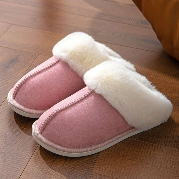 Quroko Slippers for Girls Women, Indoor Outdoor House Slippers, Cozy Fluffy Non-Slip Sole Slippers, Faux Fur Slippers, Winter Pink Slippers, 8.5/9