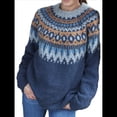 thumbnail image 1 of Suéter de Larga con Cuello Redondo para Mujer, Suéter Informal Estampado, Camisetas de Otoño 2025. Azul Oscuro XXXL, 1 of 10