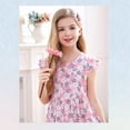 thumbnail image 4 of GYRATEDREAM Girls Summer Dress Floral Crewneck Cute Fancy Princess Dress Casual Flowy Short Sleeve Midi Dress for 5-6Y Pink, 4 of 8