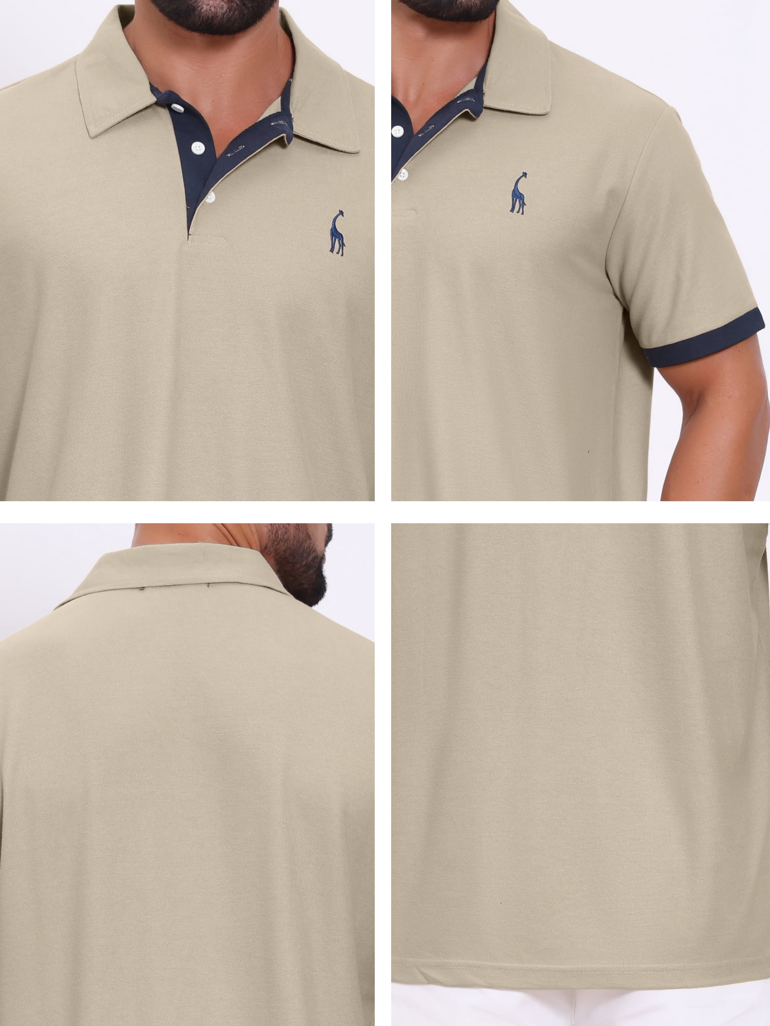 DARING DIVA Men's Pique Contrast Color Short Sleeve Golf Polo Shirts L Khaki